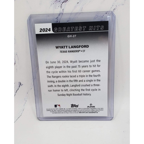 2025 Topps Series 1 - 2024 Greatest Hits Wyatt Langford Texas Rangers #GH-27 - Picture 2 of 4